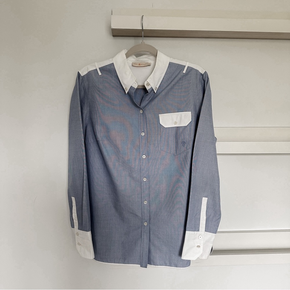 Tory Burch Blue & White Button Down Shirt